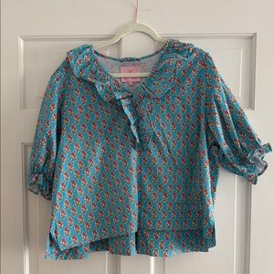 Quiet Culture Teal and Red Floral Blouse